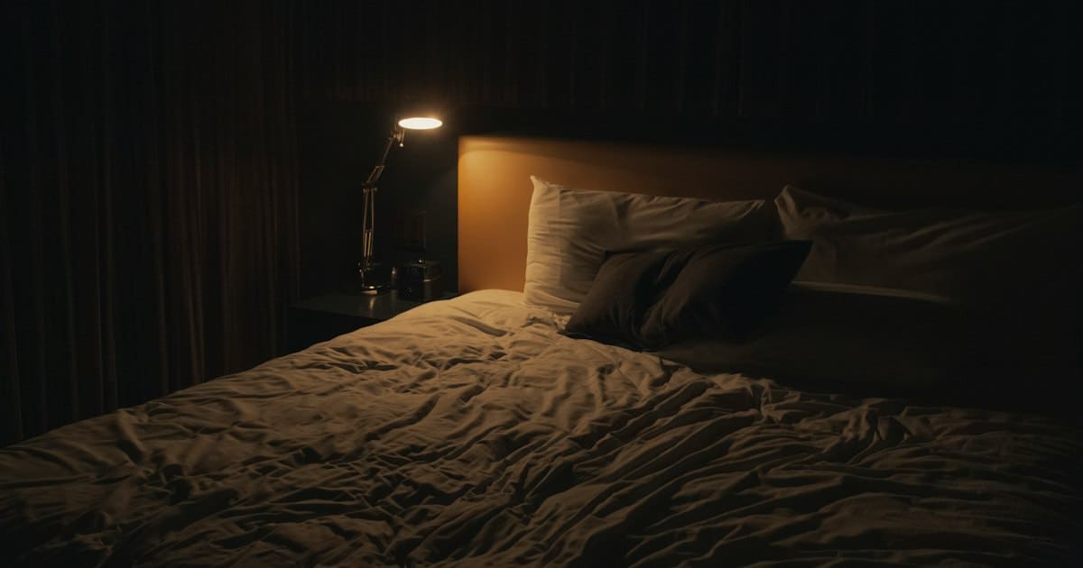 Dormitorio en penumbra con luz cálida